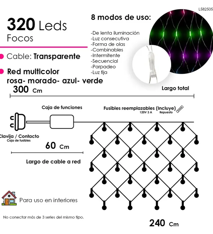 Red 320 LED Multicolor Cable Transparente 2.40m x 2m L582505 | Navicolors