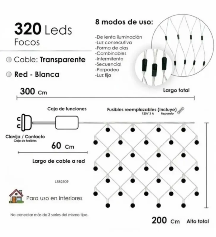 Red 320 LED Luz Blanca Cable Transparente 2.40m x 2m L582506 | Navicolors