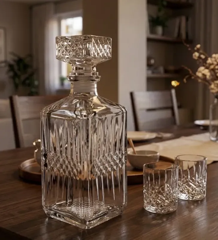 Licorera Cuadrada Rodas Grande Vittori | Vidrio Elegante