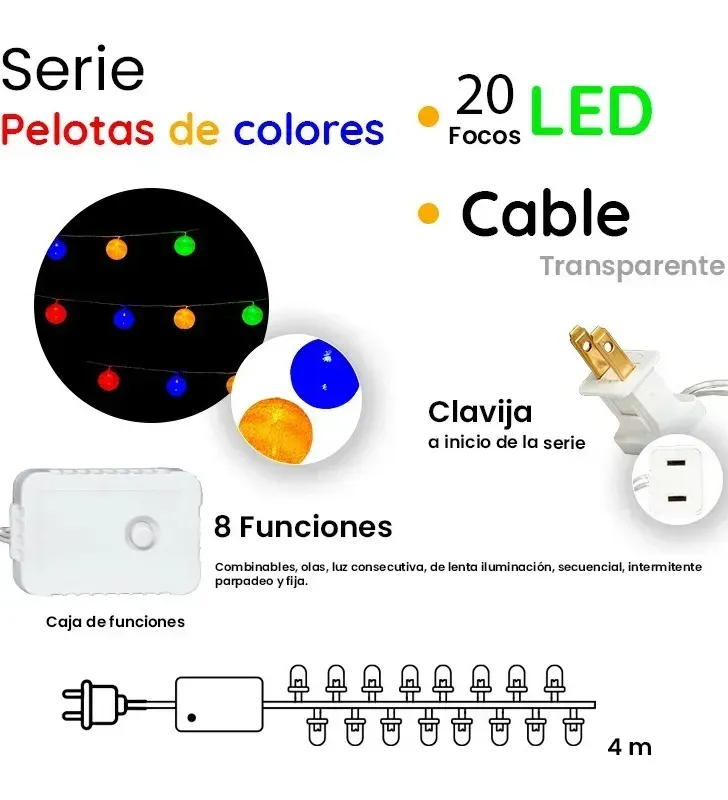 Serie 20 Pelotas de Colores LED Textura Hilo 4m L573144 | Navicolors