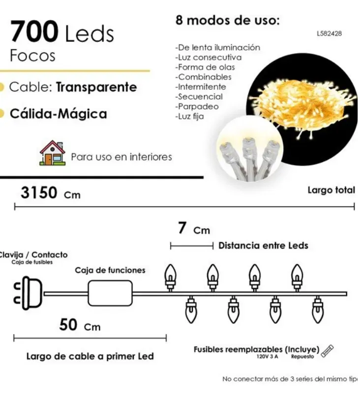Serie 700 LED Luz Cálida Cable Transparente 31m L582428 | Navicolors
