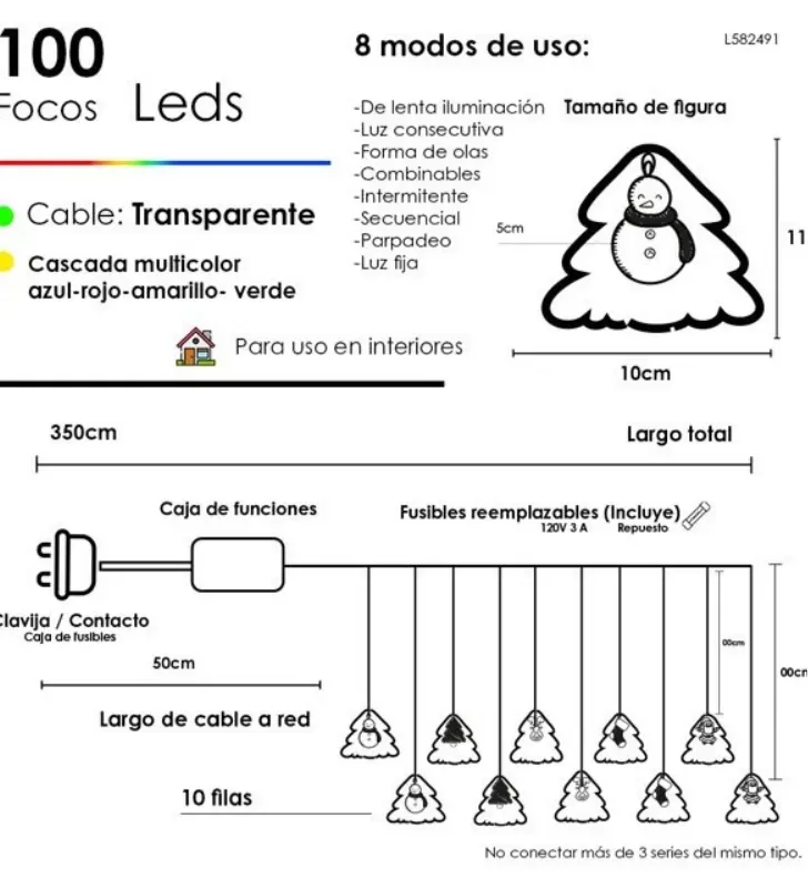 Cascada 100 LED Multicolor Figuras Árbol Navidad 3m L582491 | Navicolors