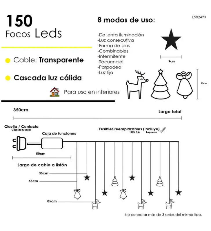Cascada 150 LED Luz Cálida Figuras Mixtas 3m L582490 | Navicolors