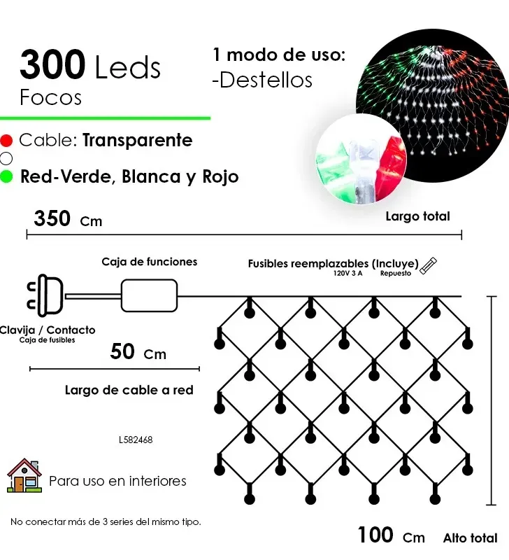 Red 300 LED Tricolor Verde Blanco Rojo 3.5m L582468 | Navicolors