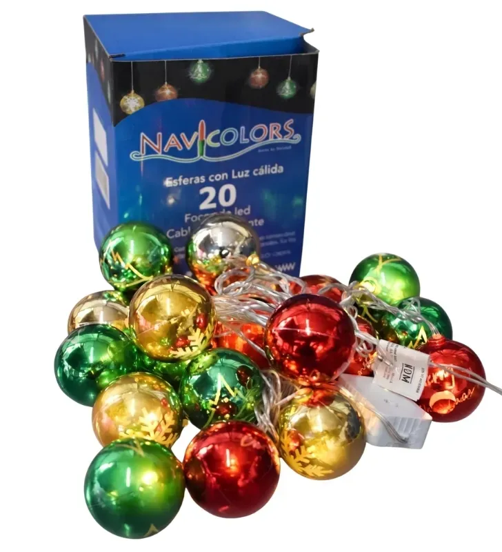 Serie 20 Esferas Navideñas Luz Cálida Verde Rojo Dorado 4m L582476 | Navicolors
