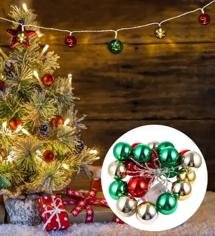 Serie 20 Esferas Navideñas Luz Cálida Verde Rojo Dorado 4m L582476 | Navicolors