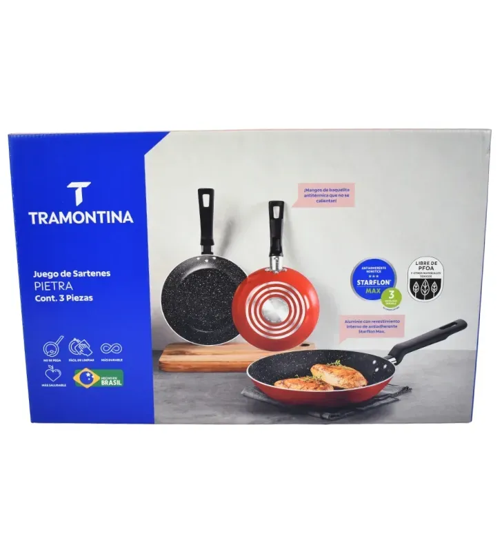 Juego de 3 Sartenes Tramontina Rojo Starflon Max 27899/178 | Tramontina