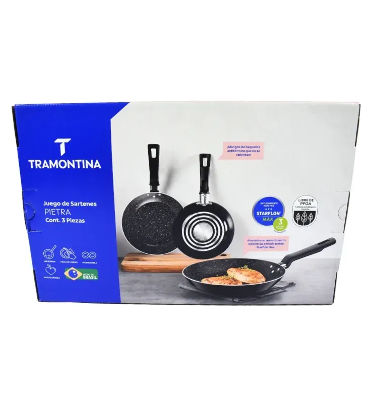 Juego de 3 Sartenes Tramontina Pietra Negro Starflon Max 27899/596 | Tramontina