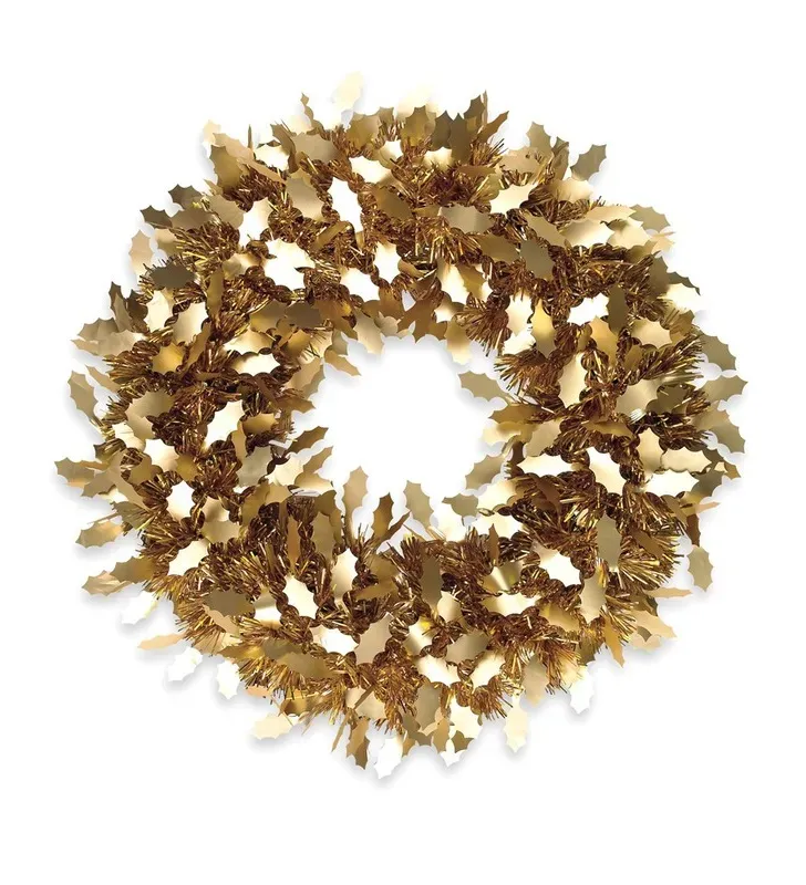 Corona Escarcha Boa Hojas Gigantes 50cm Oro 673503 | Naviplastic