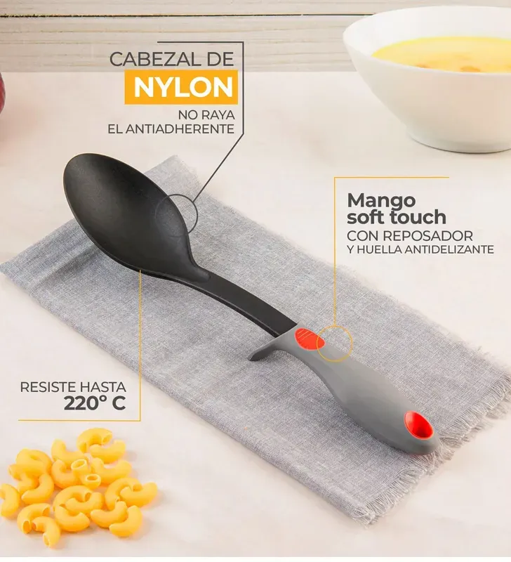 Cuchara Ekco 47511 Nylon 20 cm con Mango TPR y Reposador