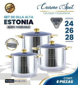 Set Ollas Estonia 24‑28 cm Acero 201 5 capas Línea Diamante