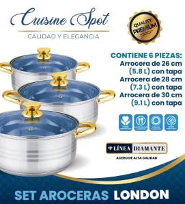 Set Arroceras London 26‑30 cm Acero Inox 5.8‑9.1 L Cuisine Spot