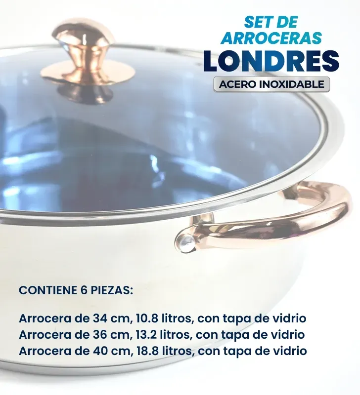 Set Arrocera Londres 34‑40 cm Acero Inox 201 5 Capas Cuisine Spot