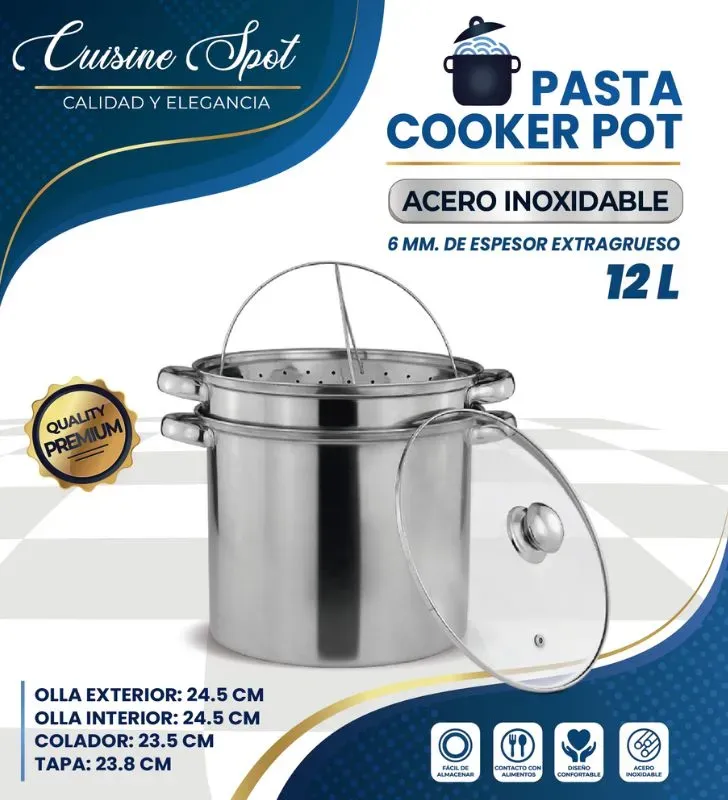 Pasta Cooker Pot Cuisine Spot 12 L Acero Inox 6 mm con Colad