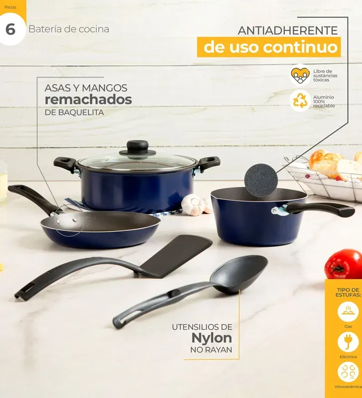 Batería Ekco Classic 18917 Azul 6 piezas | Duraflon® antiadherente