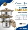 Batería Acero Inoxidable Ámbar 12 pzas Cuisine Spot  5 capas – Cocción profesional