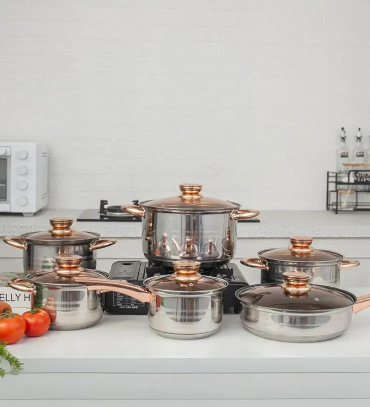 Batería Acero Inoxidable Ámbar 12 pzas Cuisine Spot  5 capas – Cocción profesional