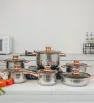 Batería Acero Inoxidable Ámbar 12 pzas Cuisine Spot  5 capas – Cocción profesional