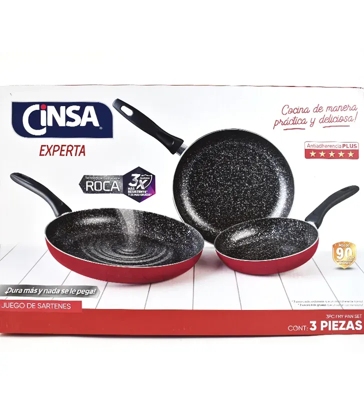 Juego 3 Sartenes Cinsa Experta Roca 20‑30 cm Rojo Habana