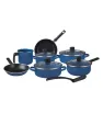 Batería Cinsa Austria 12 pzs Peltre Azul Real con sartenes y arroceras
