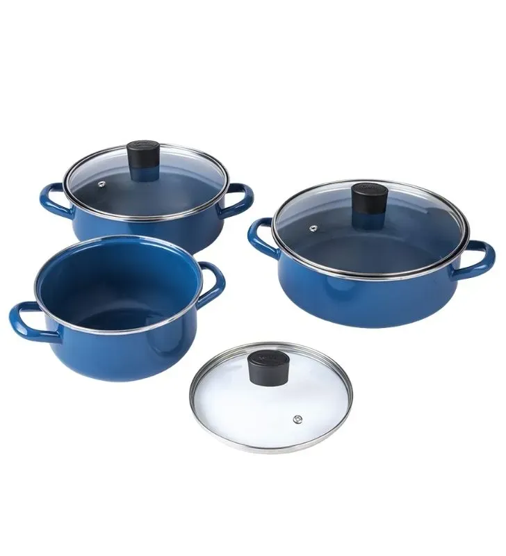 Batería Cinsa Austria 12 pzs Peltre Azul Real con sartenes y arroceras