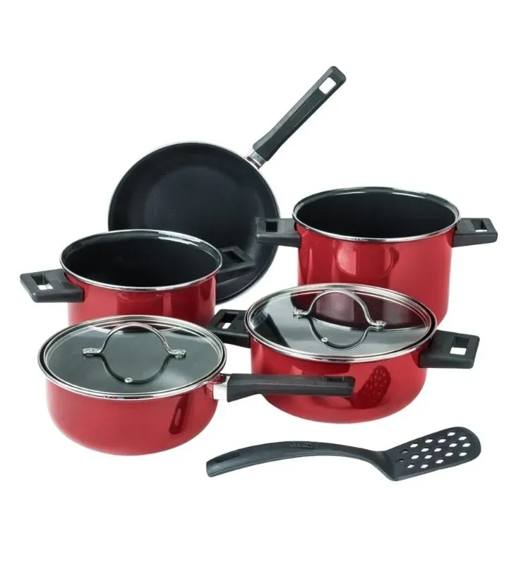 Batería de Cocina Cinsa 8 pzs color Sweet Cherry con tapas de vidrio