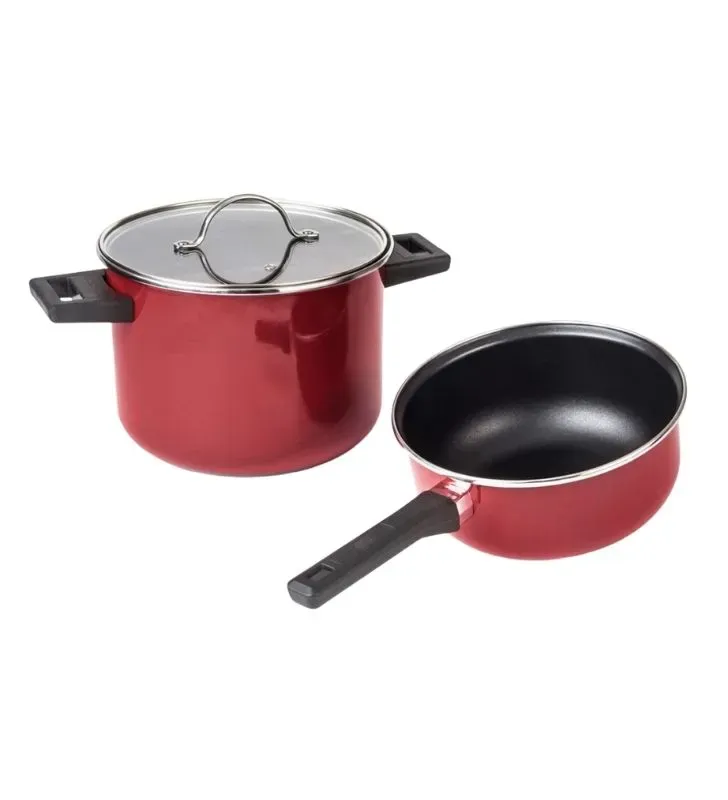 Batería de Cocina Cinsa 8 pzs color Sweet Cherry con tapas de vidrio