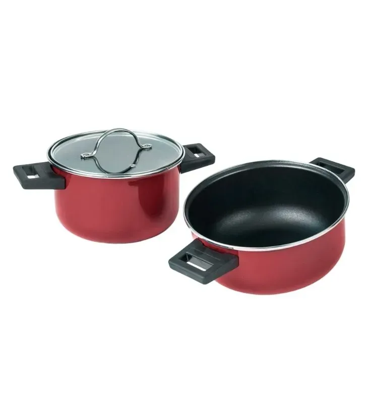 Batería de Cocina Cinsa 8 pzs color Sweet Cherry con tapas de vidrio