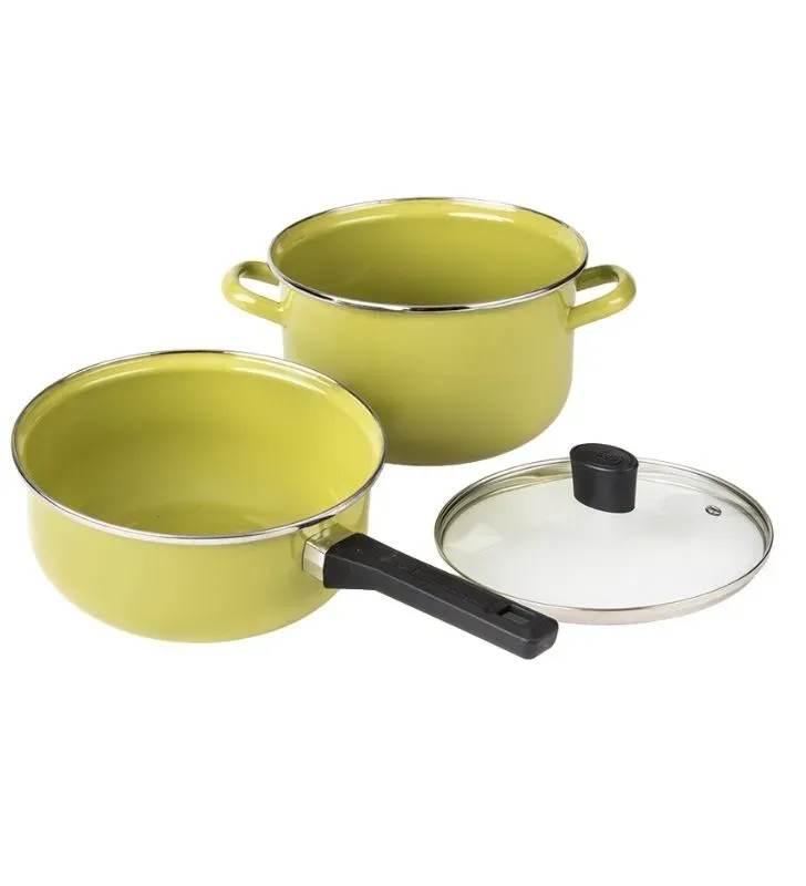 Batería Madrid Óptima 8 pzs Verde Manzana con tapas de vidrio