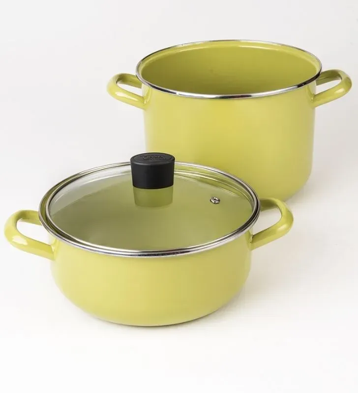 Batería Madrid Óptima 8 pzs Verde Manzana con tapas de vidrio