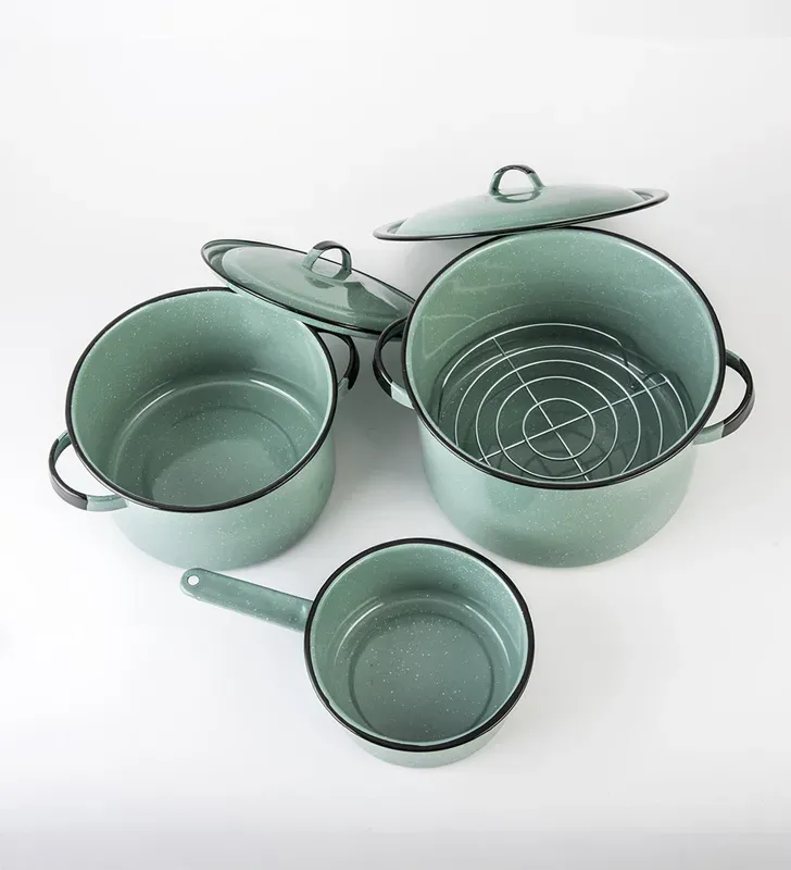 Batería Cinsa Clásica Yaqui 13 piezas Verde Jaspeado con Negro