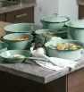 Batería Cinsa Clásica Yaqui 13 piezas Verde Jaspeado con Negro