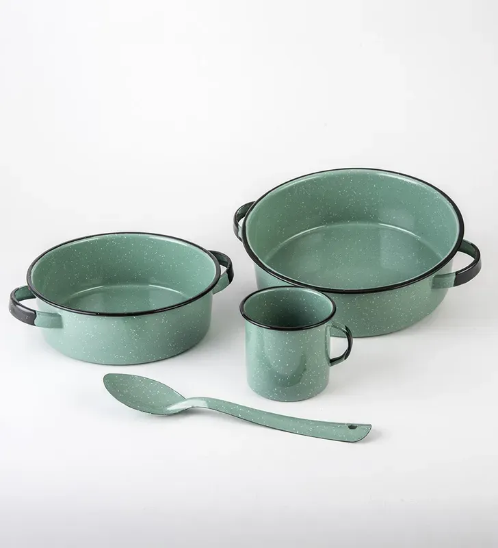 Batería Cinsa Clásica Yaqui 13 piezas Verde Jaspeado con Negro