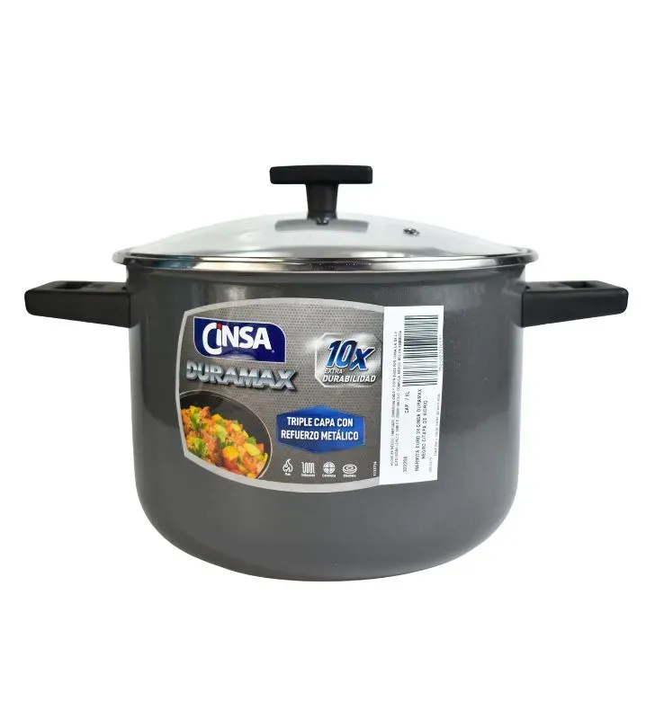 Olla Alta Duramax 24 cm – 7.8 L Cinsa | Duramax + Tapa de Vidrio