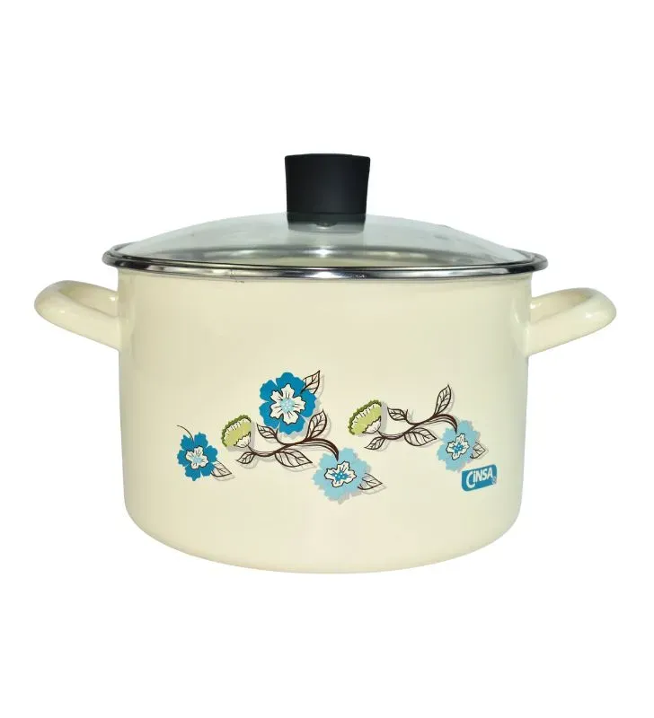 Olla Caldos Cinsa Fiorella 22 cm – 5 L Crema con Tapa Vidrio