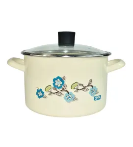Olla Caldos Cinsa Fiorella 22 cm – 5 L Crema con Tapa Vidrio