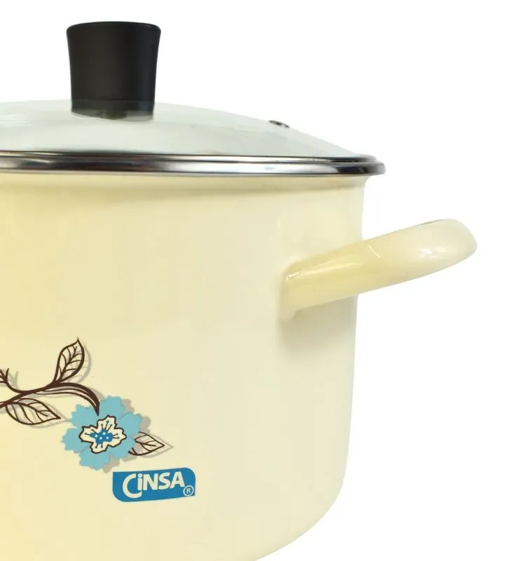 Olla Caldos Cinsa Fiorella 22 cm – 5 L Crema con Tapa Vidrio