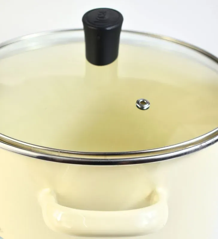 Olla Caldos Cinsa Fiorella 22 cm – 5 L Crema con Tapa Vidrio