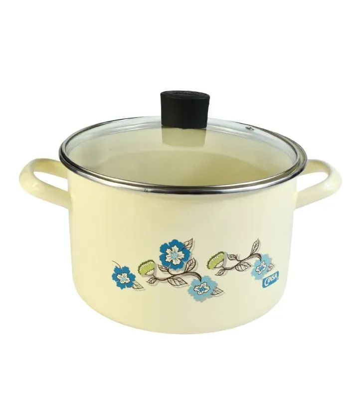 Olla Caldos Cinsa Fiorella 22 cm – 5 L Crema con Tapa Vidrio