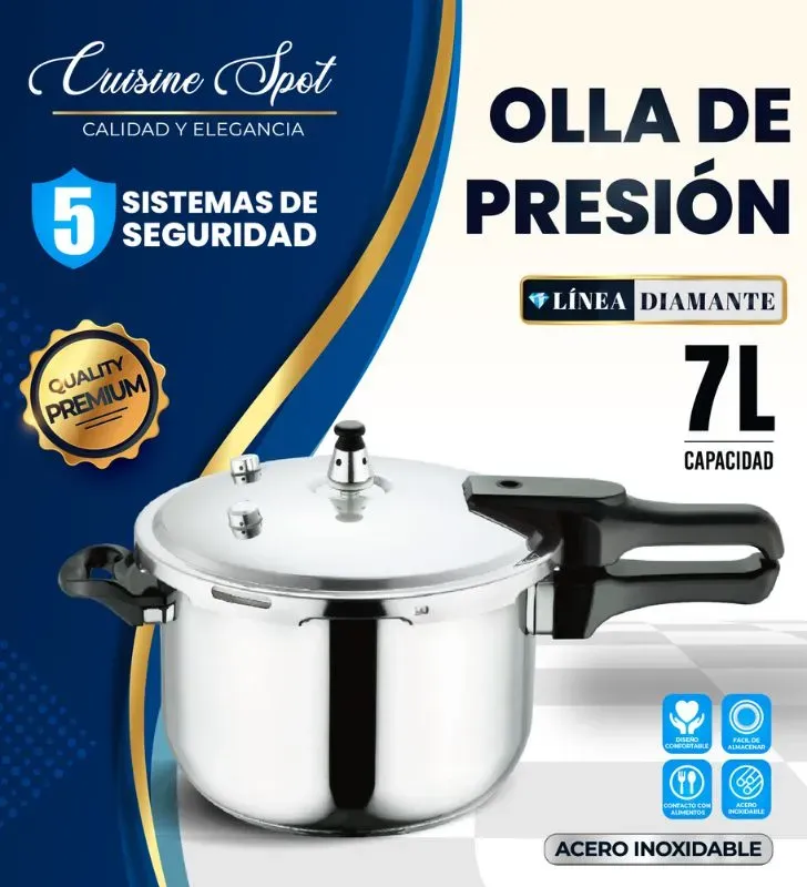 Olla Express De Presion Cuisine Spot 7 L – Acero inoxidable Línea Diamante