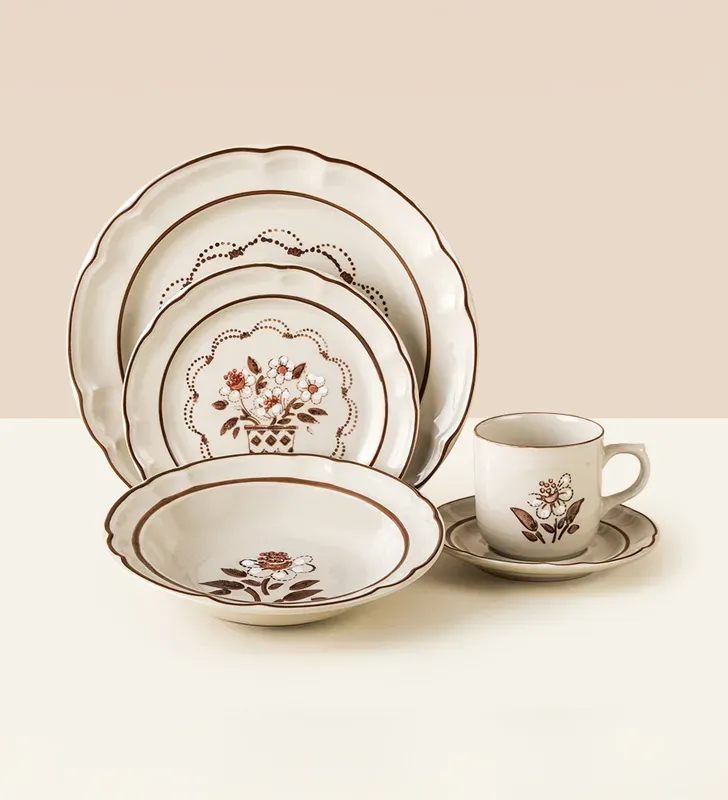 Vajilla Santa Anita Flor de Otoño 20 pzas – Beige con Flores Otoñales