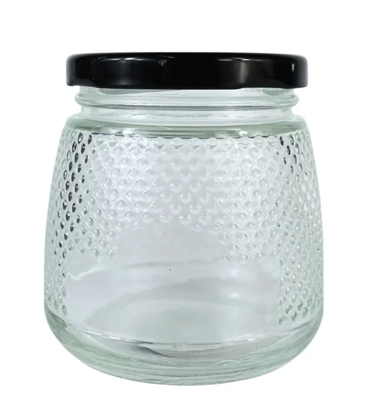 Brocal de vidrio 280 ml tapa negra con puntitos – Práctico y decorativo