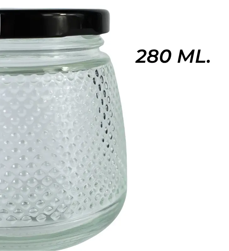 Brocal de vidrio 280 ml tapa negra con puntitos – Práctico y decorativo