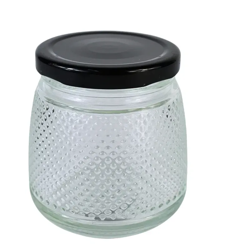 Brocal de vidrio 280 ml tapa negra con puntitos – Práctico y decorativo
