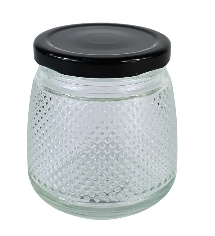 Brocal de vidrio 380 ml tapa negra puntitos – Diseño práctico y decorativo