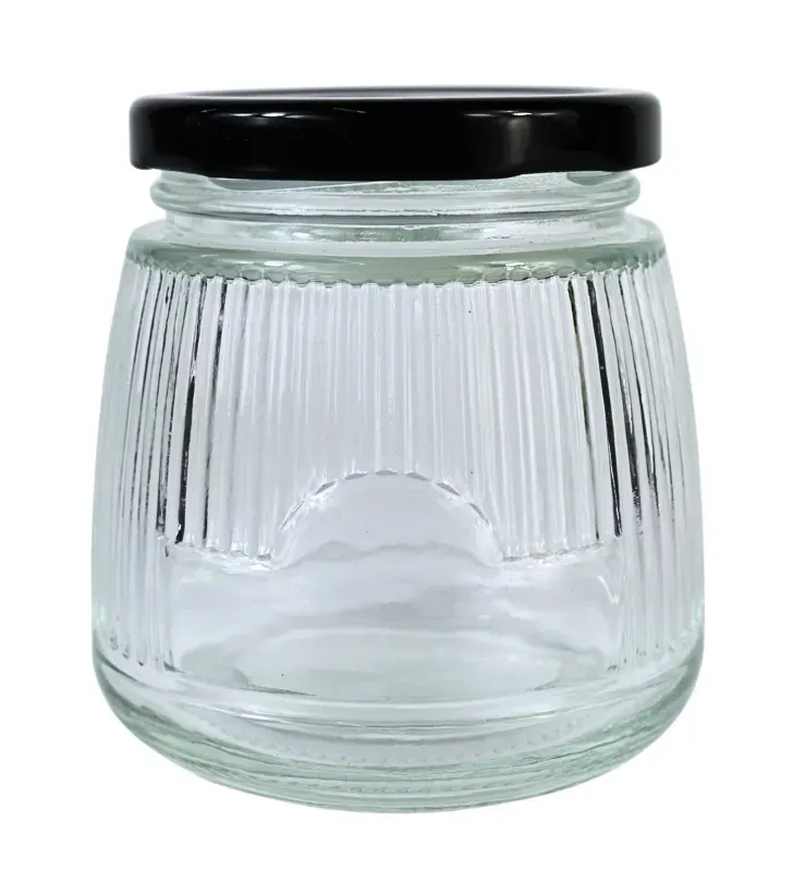 Brocal de vidrio 280 ml tapa negra rayado – Práctico y decorativo
