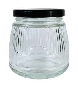 Brocal de vidrio 280 ml tapa negra rayado – Práctico y decorativo