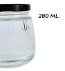 Brocal de vidrio 280 ml tapa negra rayado – Práctico y decorativo