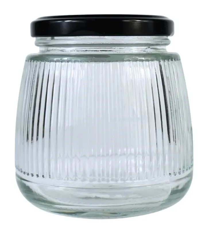 Brocal de vidrio 380 ml tapa negra rayado – Diseño moderno y funcional