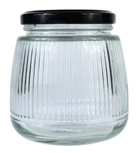Brocal de vidrio 380 ml tapa negra rayado – Diseño moderno y funcional